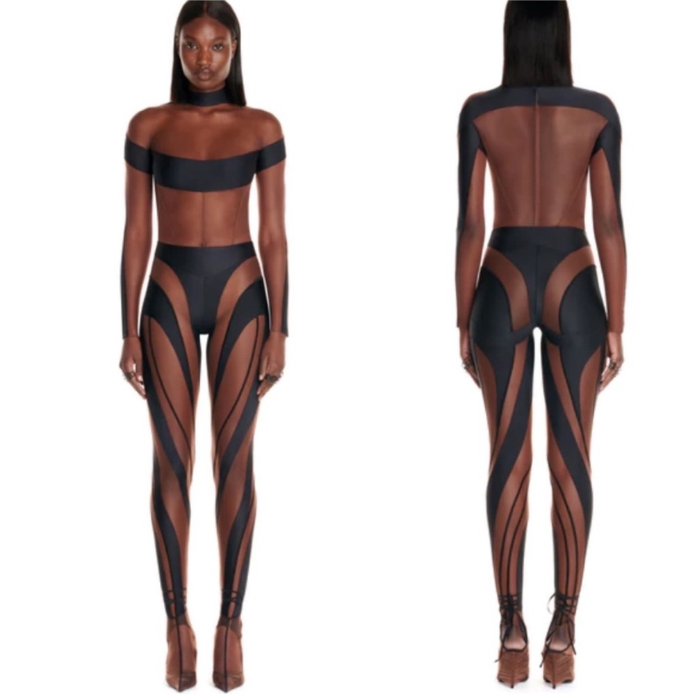 Mugler Paneled Sheer/Mesh Leggings Size 34 NWT
